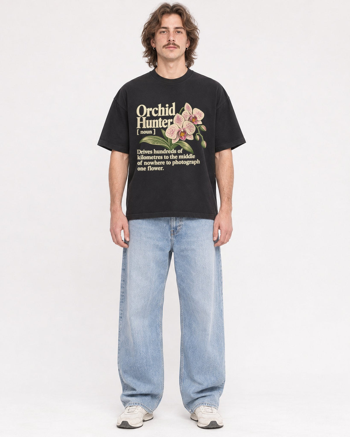 Mockup Boxy Heavyweight Tee Black male full-body 49