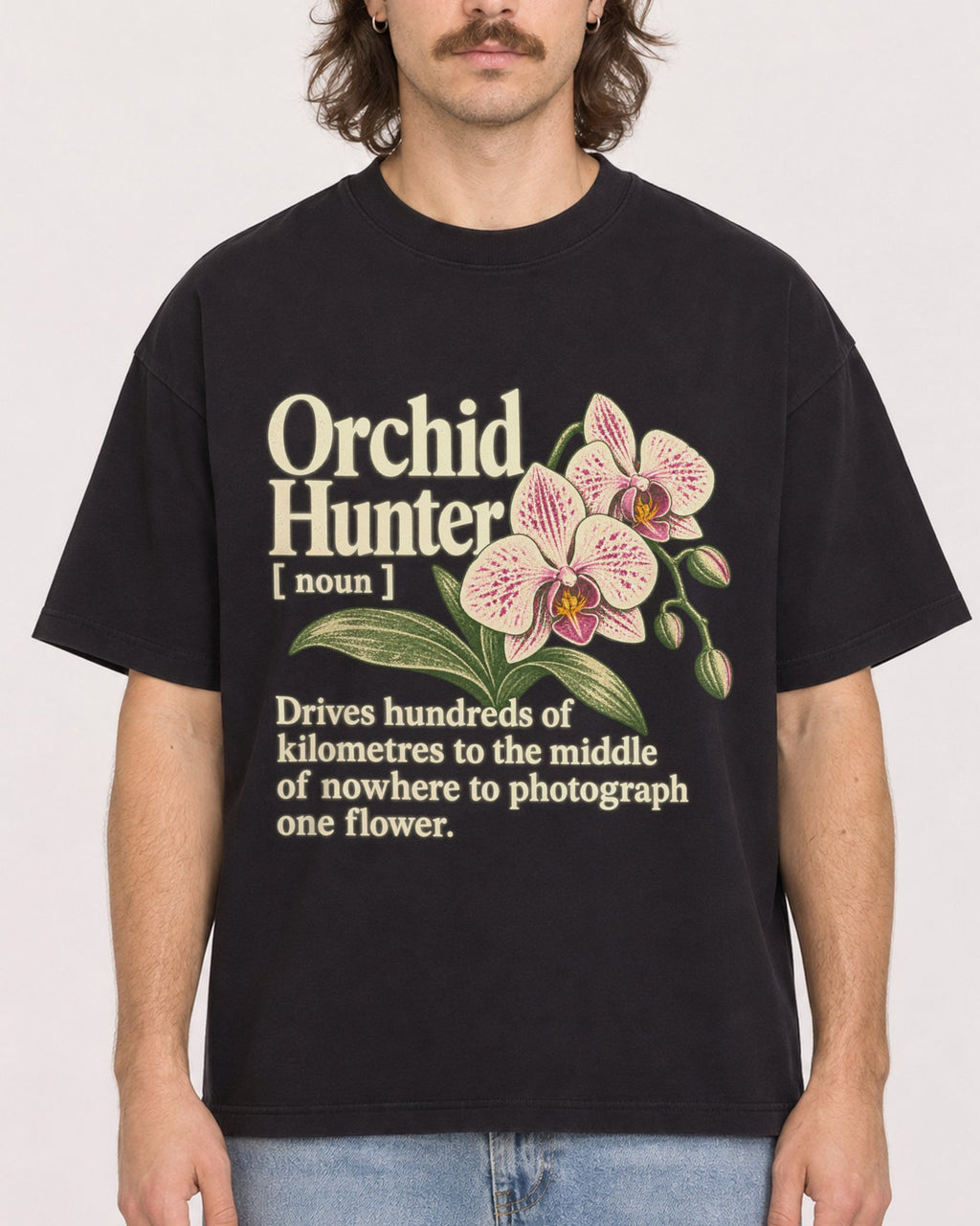 Mockup Boxy Heavyweight Tee Black male close-up 49