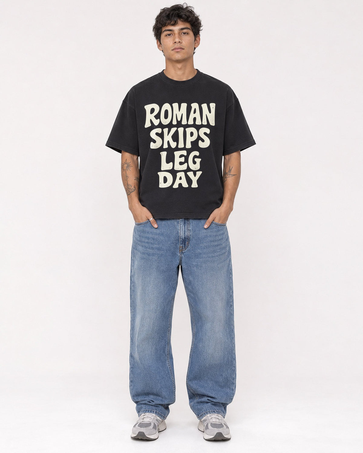 Mockup Boxy Heavyweight Tee Black male full-body 06