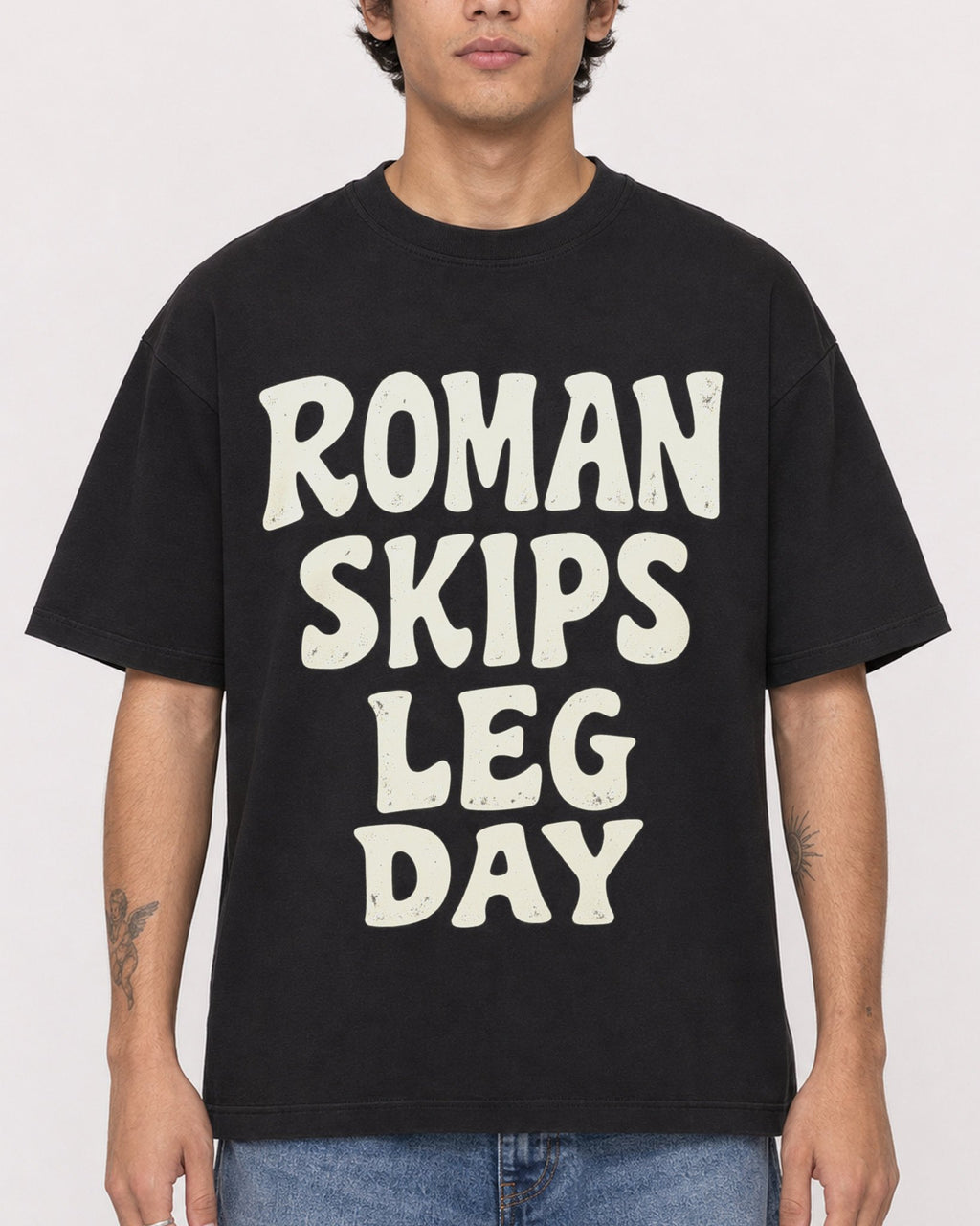 Mockup Boxy Heavyweight Tee Black male close-up 06