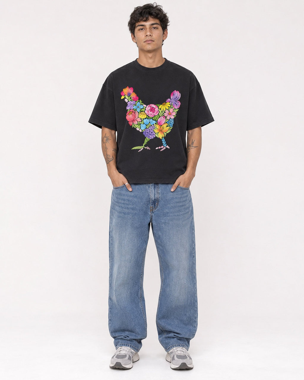 Mockup Boxy Heavyweight Tee Black male full-body 06