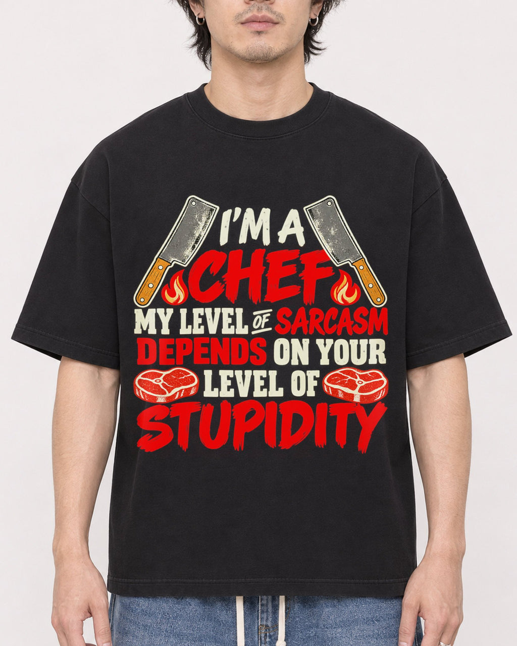 Mockup Boxy Heavyweight Tee Black male close-up 03