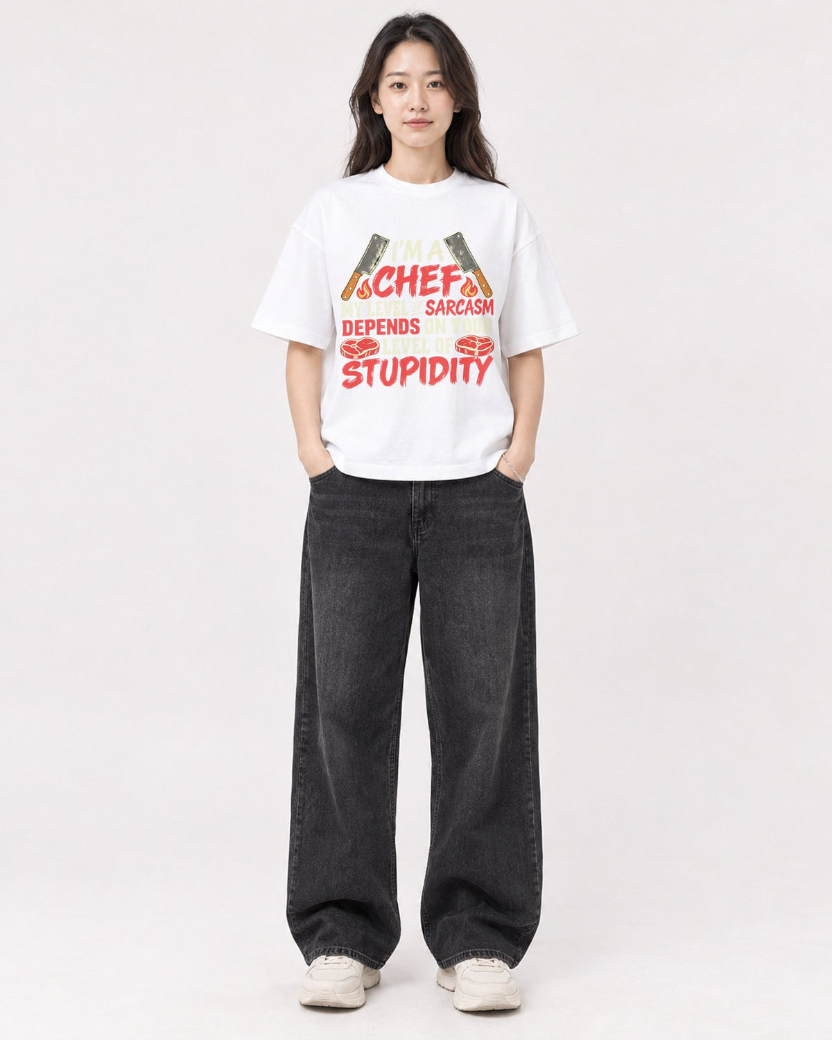 Mockup Boxy Heavyweight Tee White female full-body 03