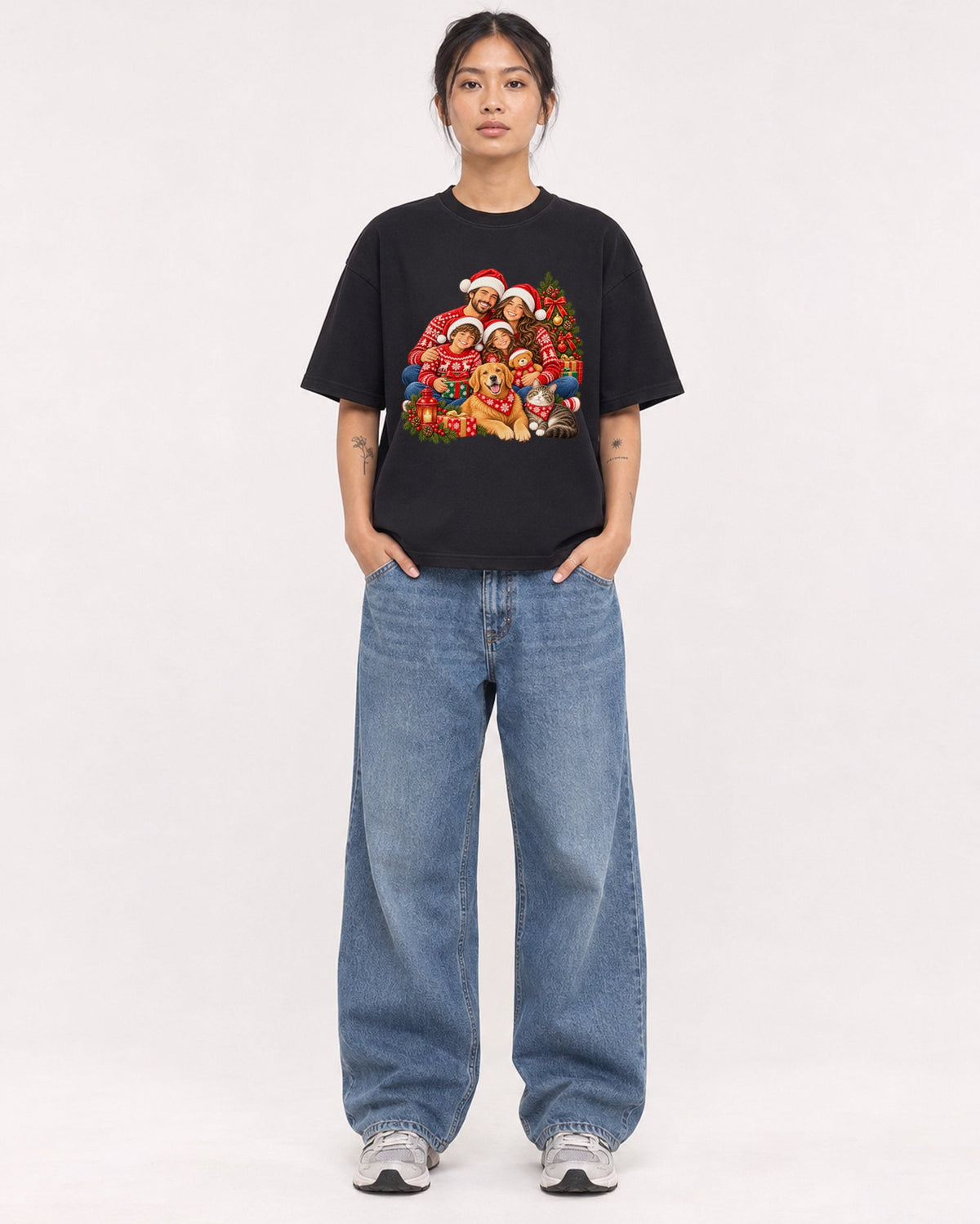 Mockup Boxy Heavyweight Tee Black female full-body 12