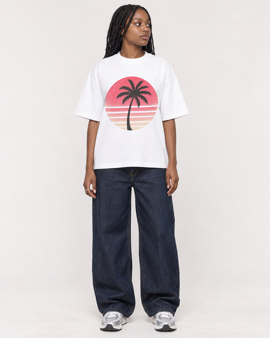 Mockup Boxy Heavyweight Tee White female full-body 04