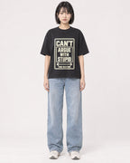 Mockup Boxy Heavyweight Tee Black female full-body 11