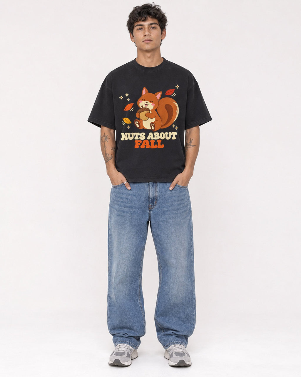Mockup Boxy Heavyweight Tee Black male full-body 06