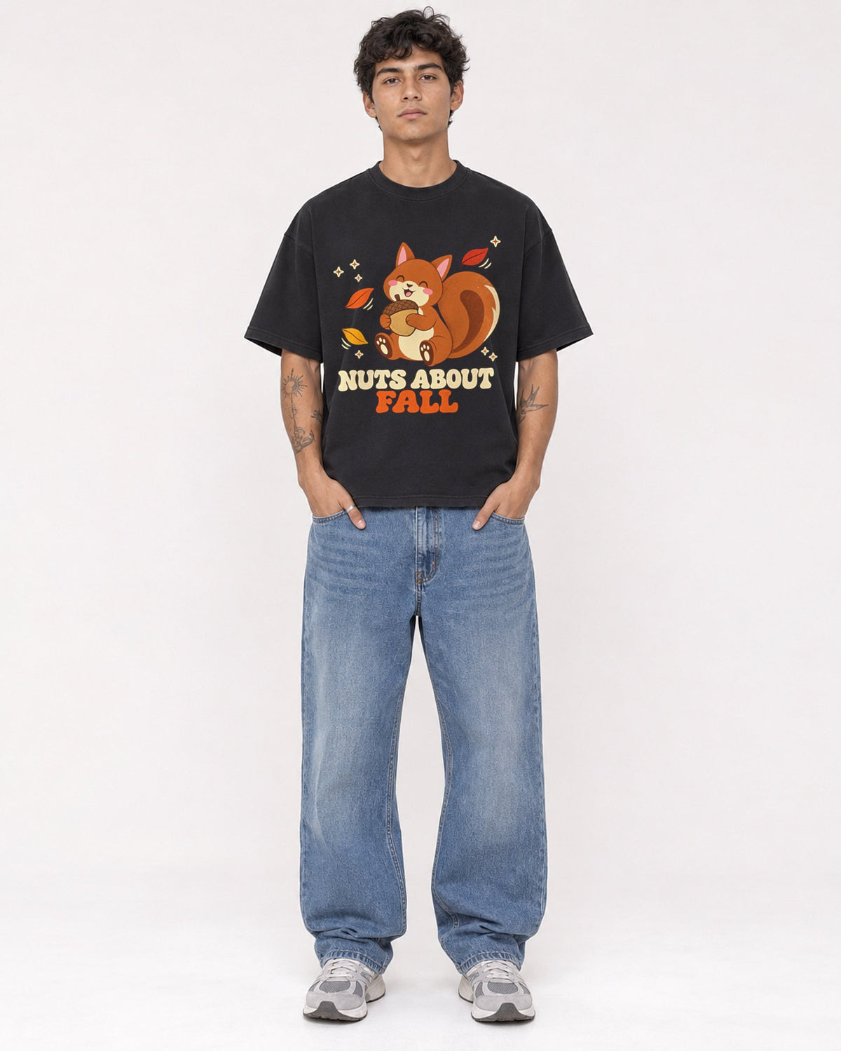 Mockup Boxy Heavyweight Tee Black male full-body 06
