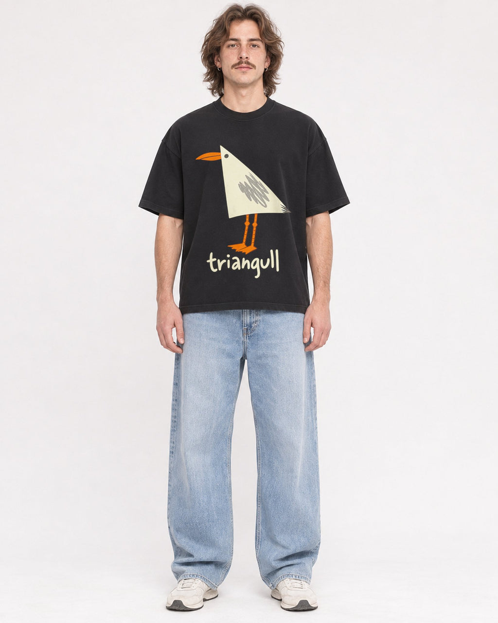 Mockup Boxy Heavyweight Tee Black male full-body 49