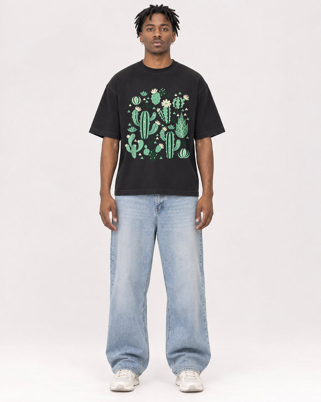 Mockup Boxy Heavyweight Tee Black male full-body 05