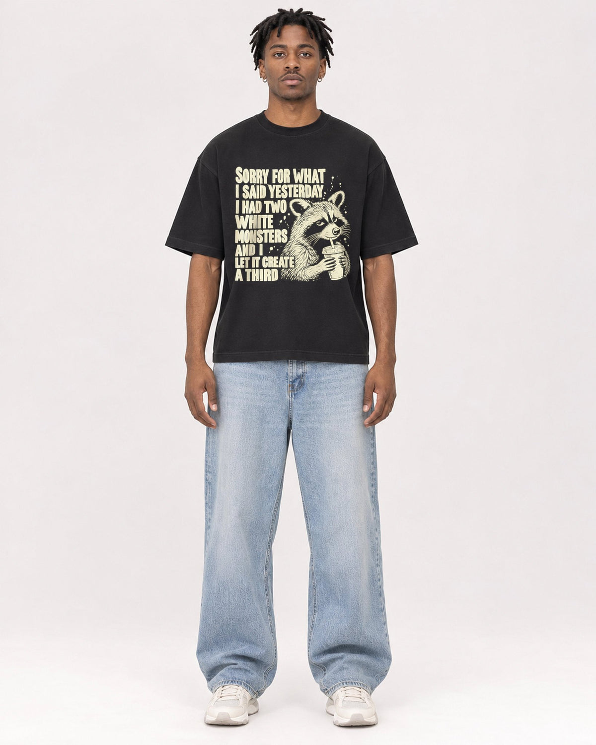 Mockup Boxy Heavyweight Tee Black male full-body 05