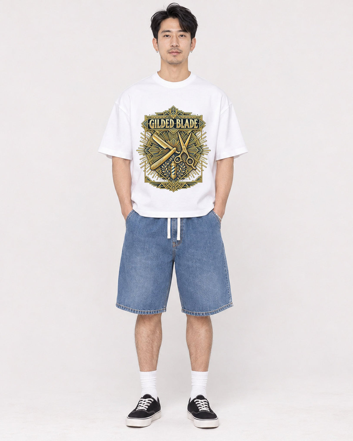 Mockup Boxy Heavyweight Tee White male full-body 13