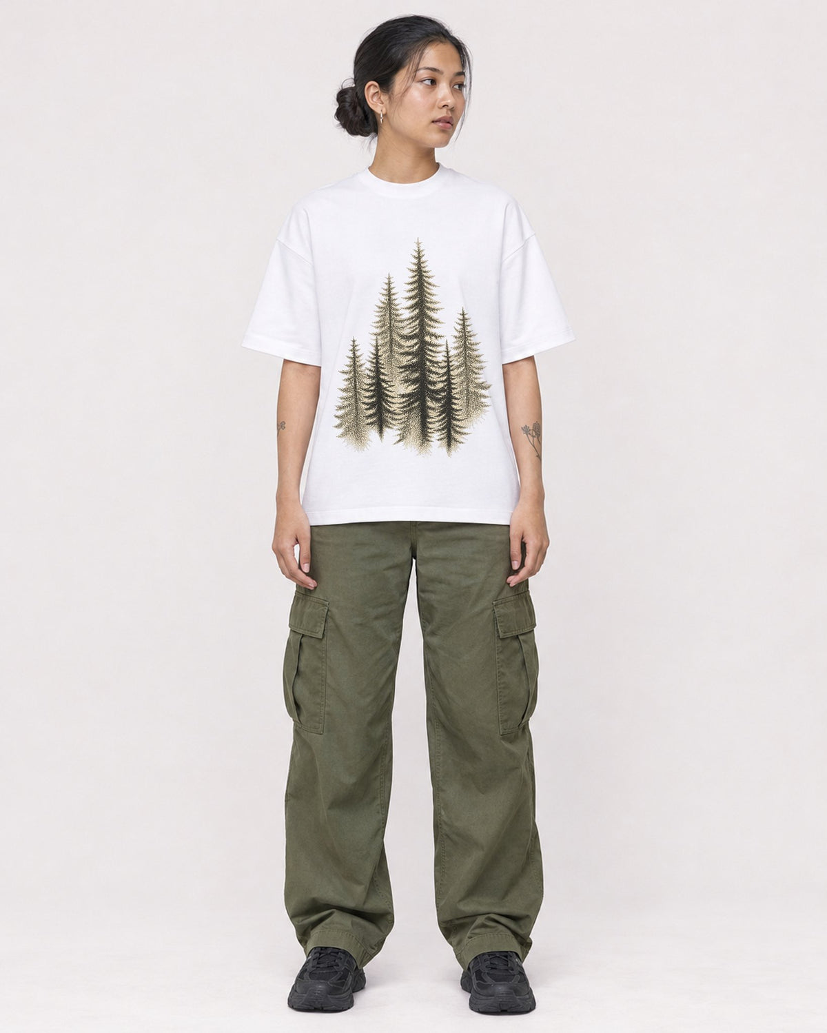 Mockup Boxy Heavyweight Tee White female full-body 12