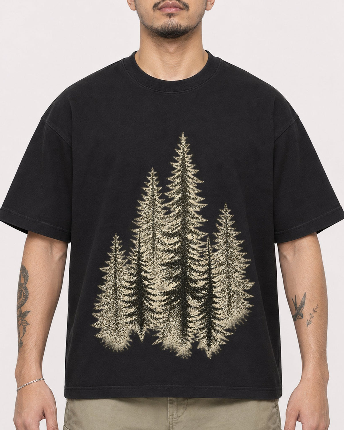 Mockup Boxy Heavyweight Tee Black male close-up 12
