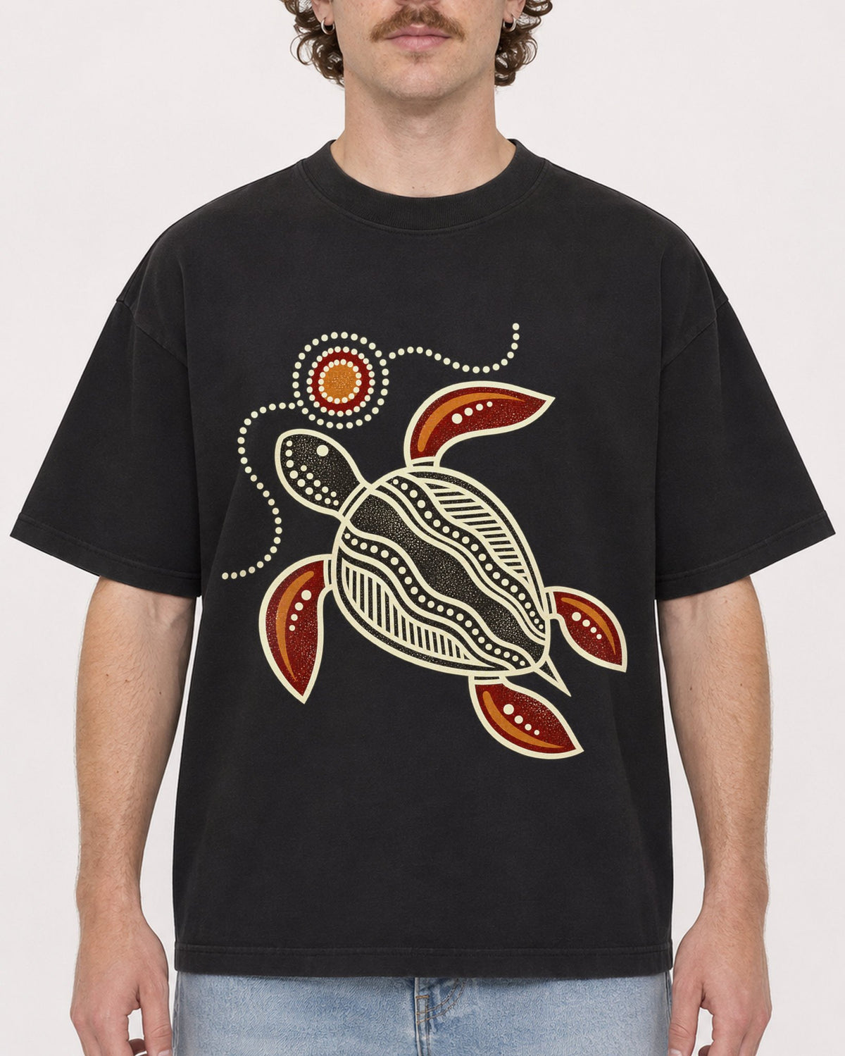 Mockup Boxy Heavyweight Tee Black male close-up 09