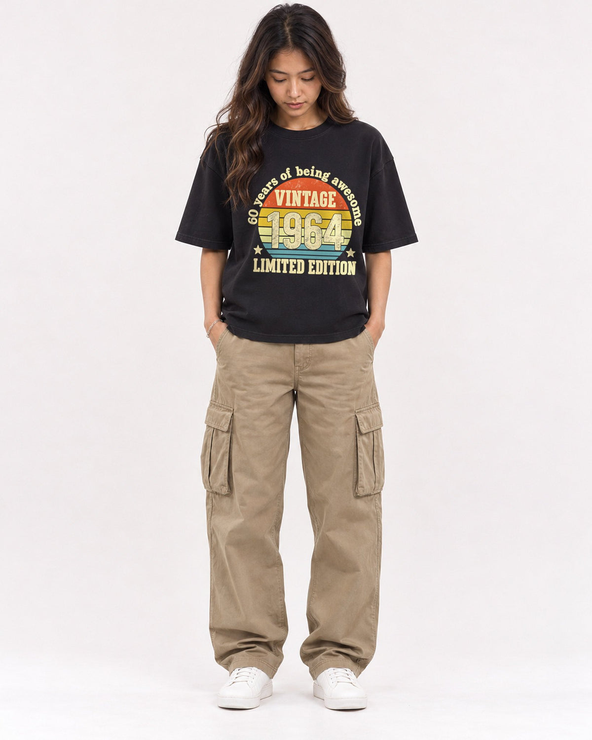 Mockup Boxy Heavyweight Tee Black female full-body 02
