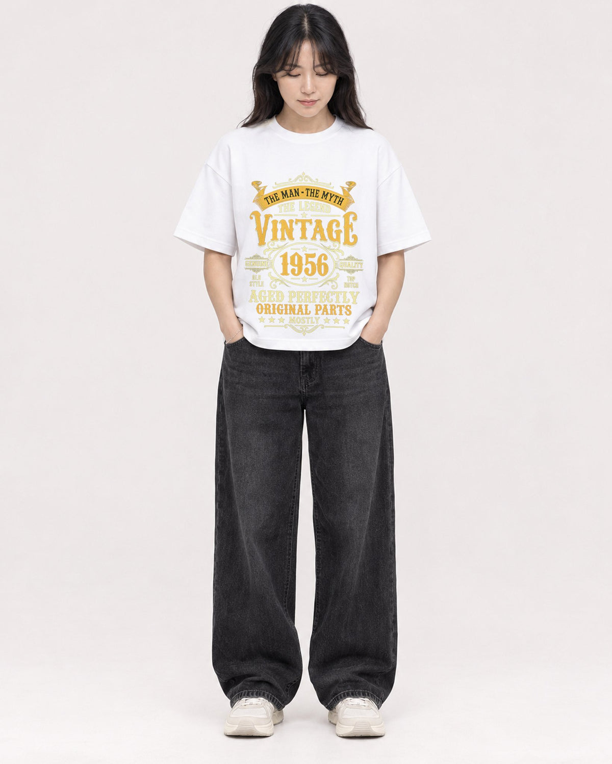 Mockup Boxy Heavyweight Tee White female full-body 13