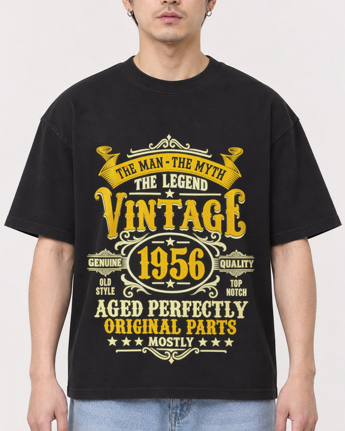 Mockup Boxy Heavyweight Tee Black male close-up 13