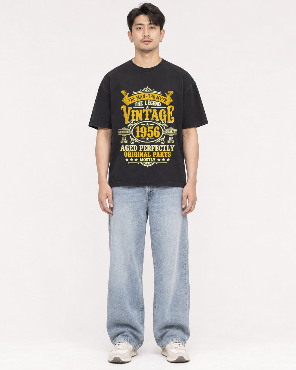 Mockup Boxy Heavyweight Tee Black male full-body 13