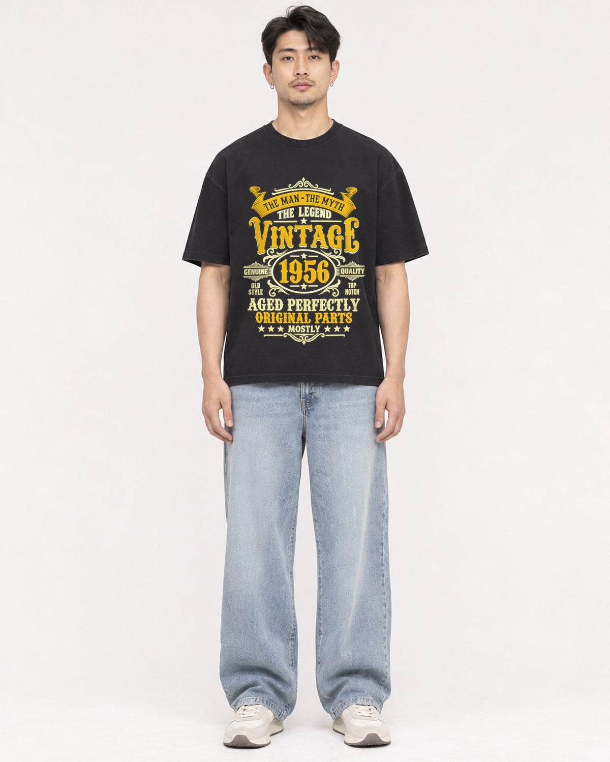 Mockup Boxy Heavyweight Tee Black male full-body 13