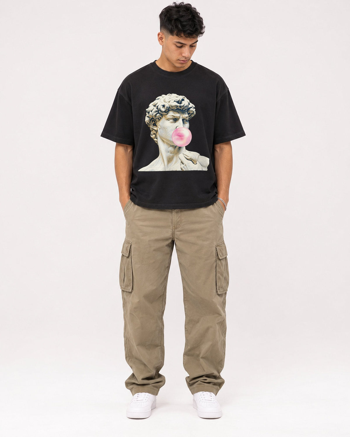 Mockup Boxy Heavyweight Tee Black male full-body 16