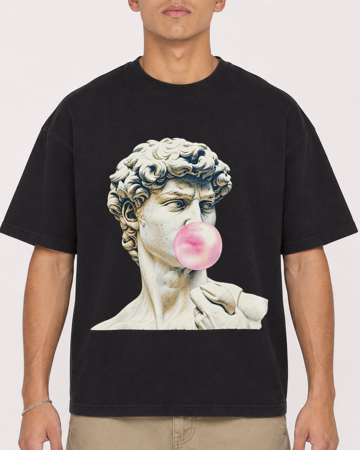 Mockup Boxy Heavyweight Tee Black male close-up 16