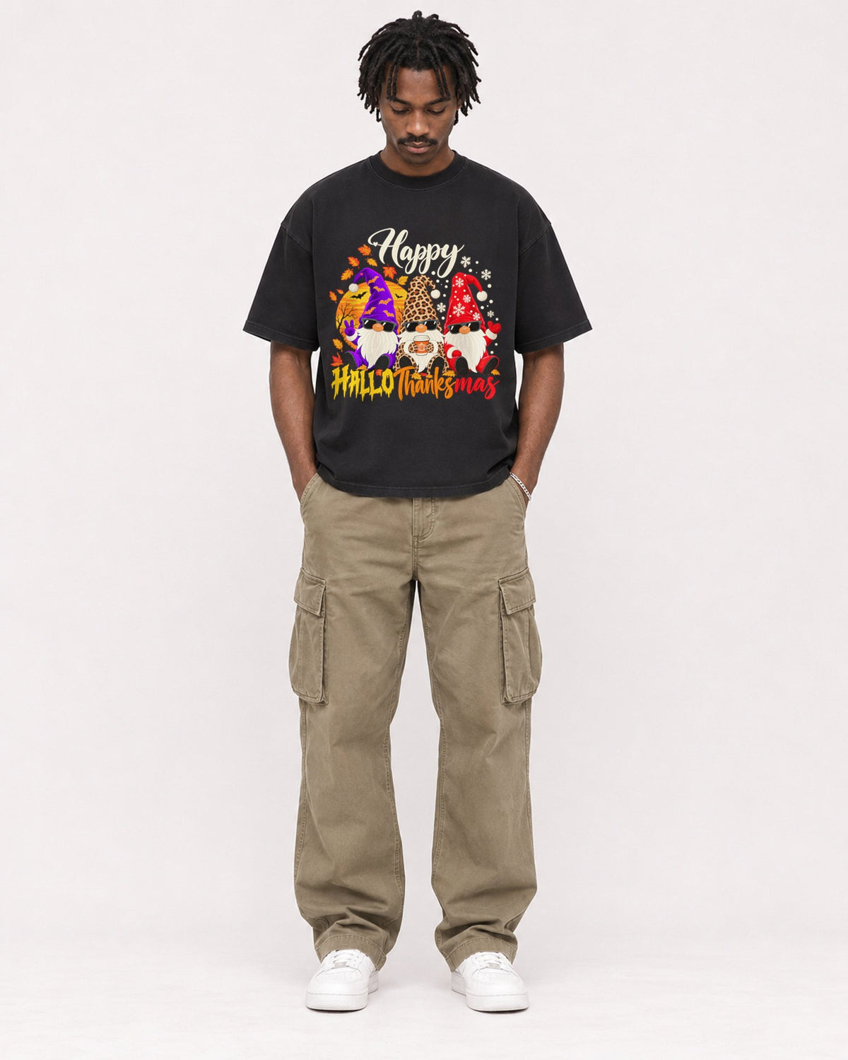 Mockup Boxy Heavyweight Tee Black male full-body 04