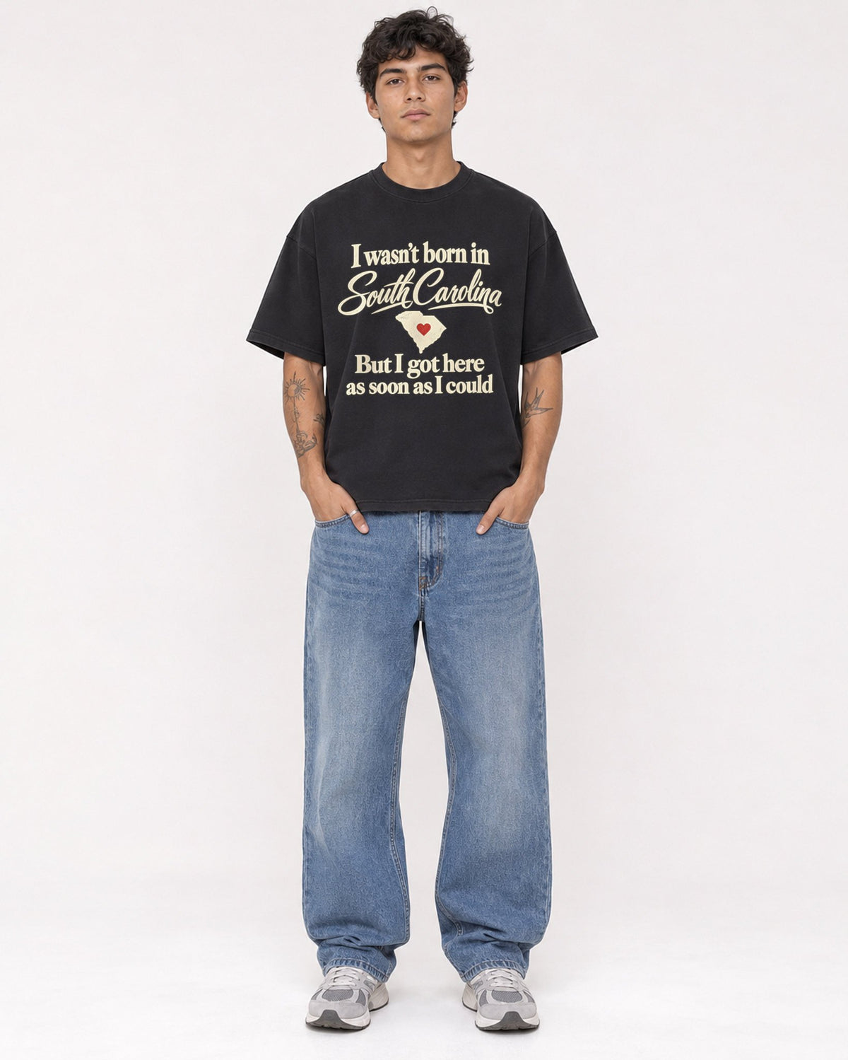 Mockup Boxy Heavyweight Tee Black male full-body 06
