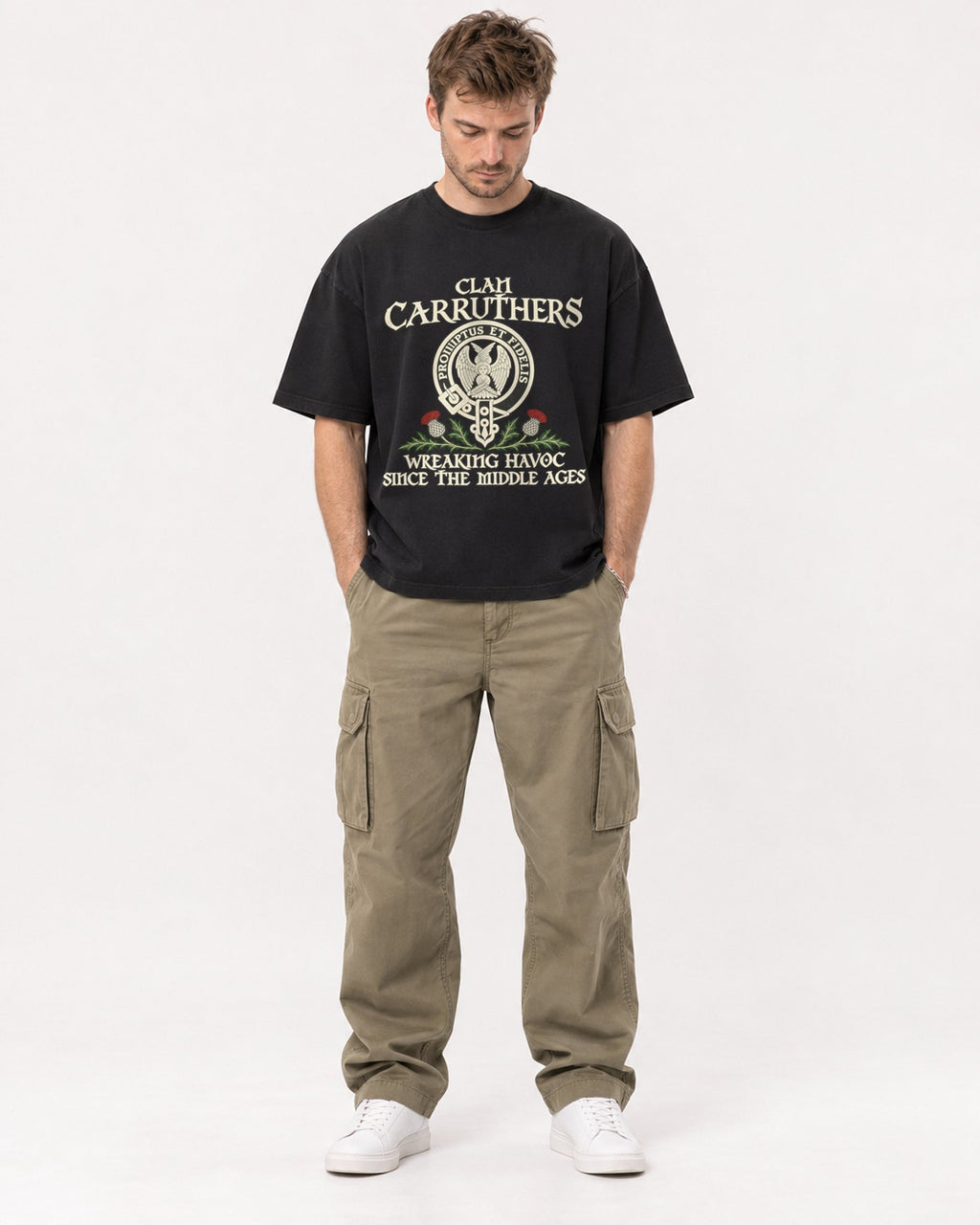 Mockup Boxy Heavyweight Tee Black male full-body 08