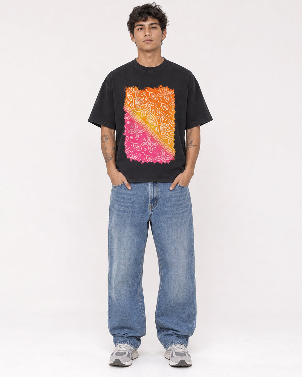 Mockup Boxy Heavyweight Tee Black male full-body 06