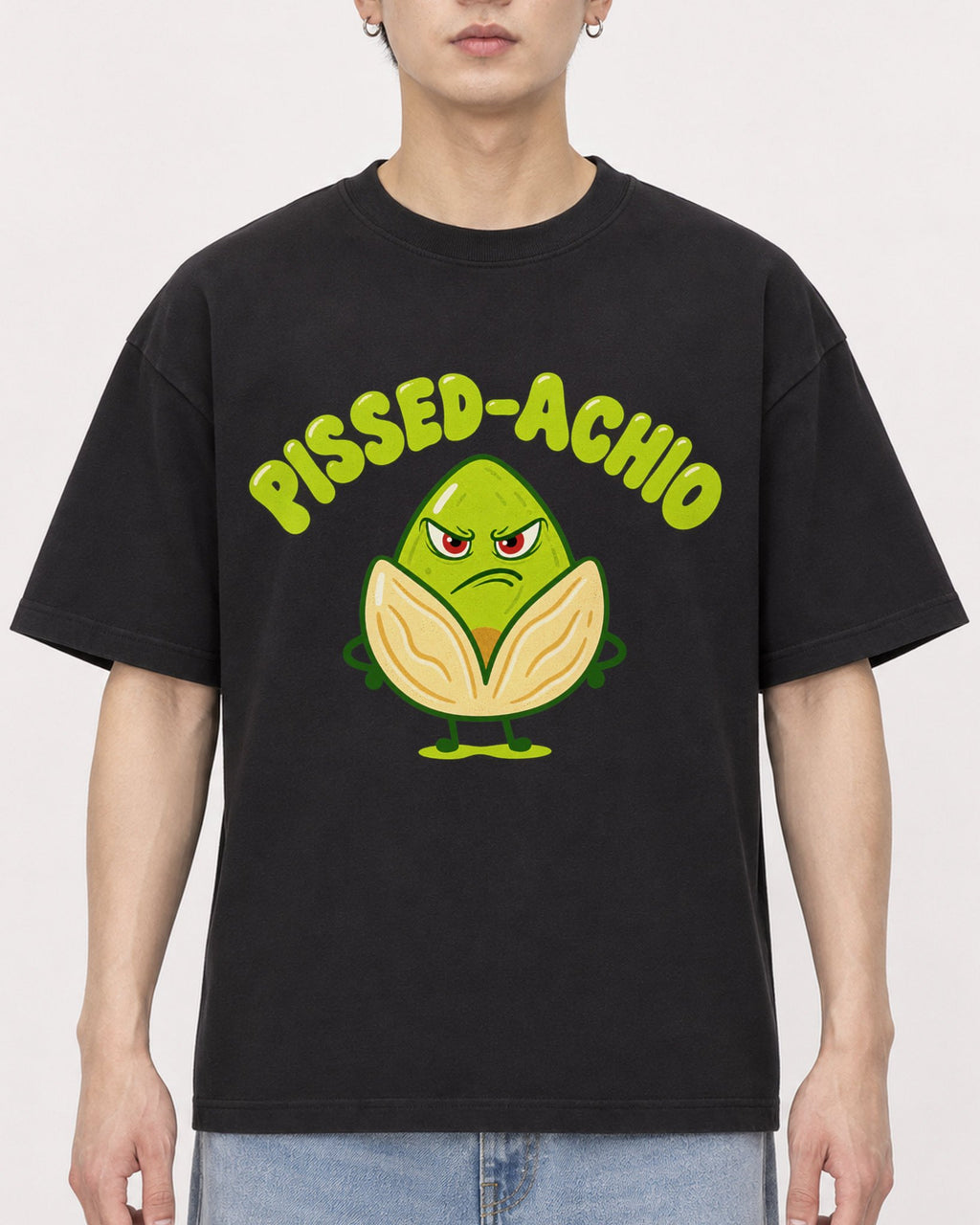 Mockup Boxy Heavyweight Tee Black male close-up 01