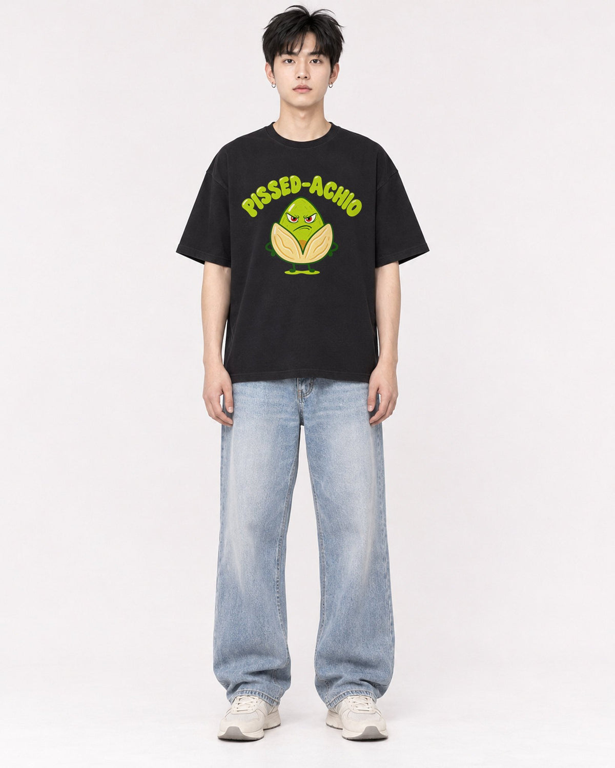 Mockup Boxy Heavyweight Tee Black male full-body 01