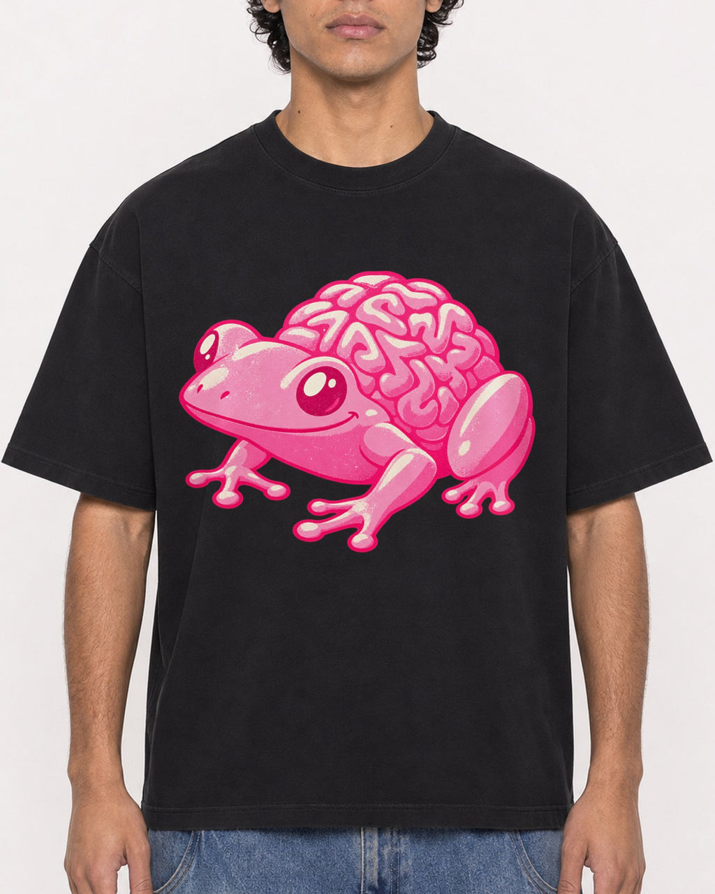 Mockup Boxy Heavyweight Tee Black male close-up 26