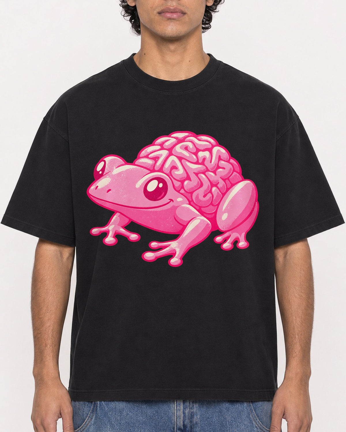 Mockup Boxy Heavyweight Tee Black male close-up 26