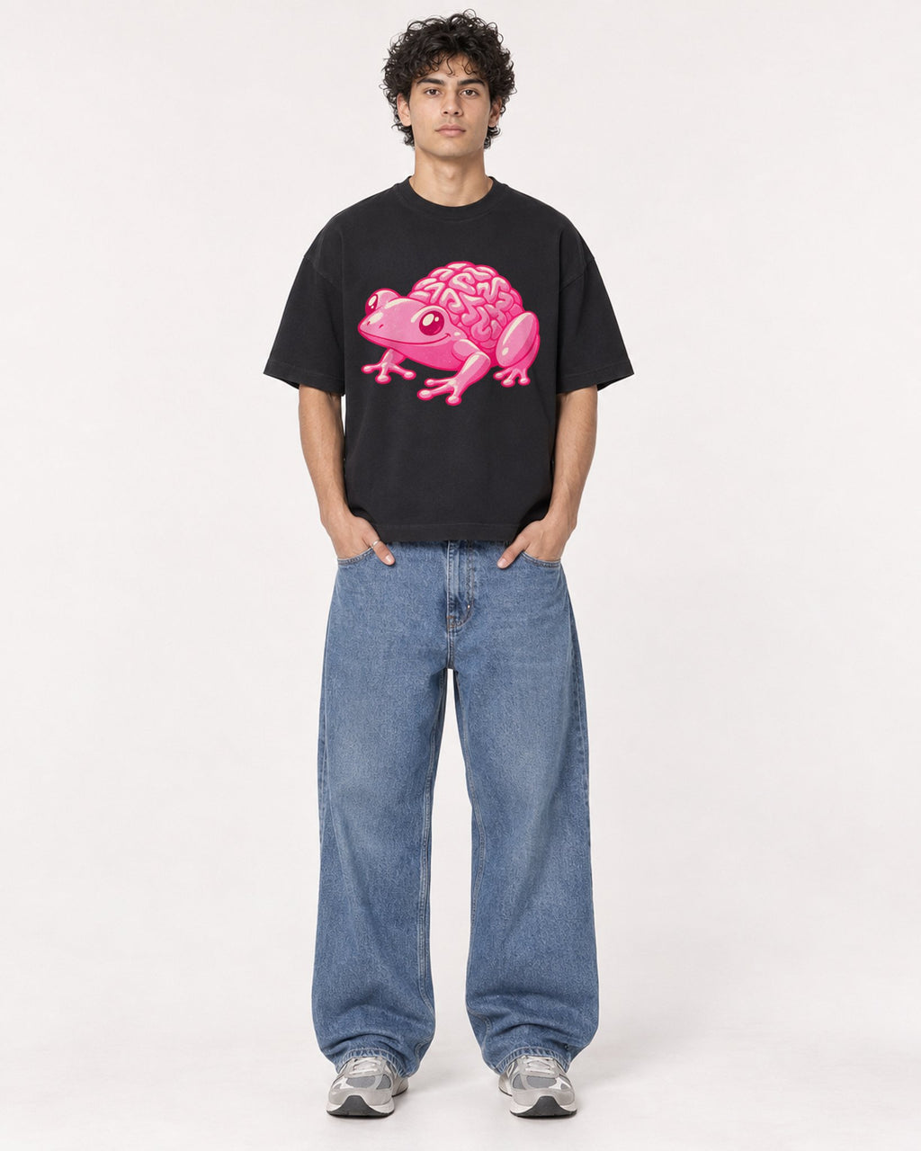 Mockup Boxy Heavyweight Tee Black male full-body 26