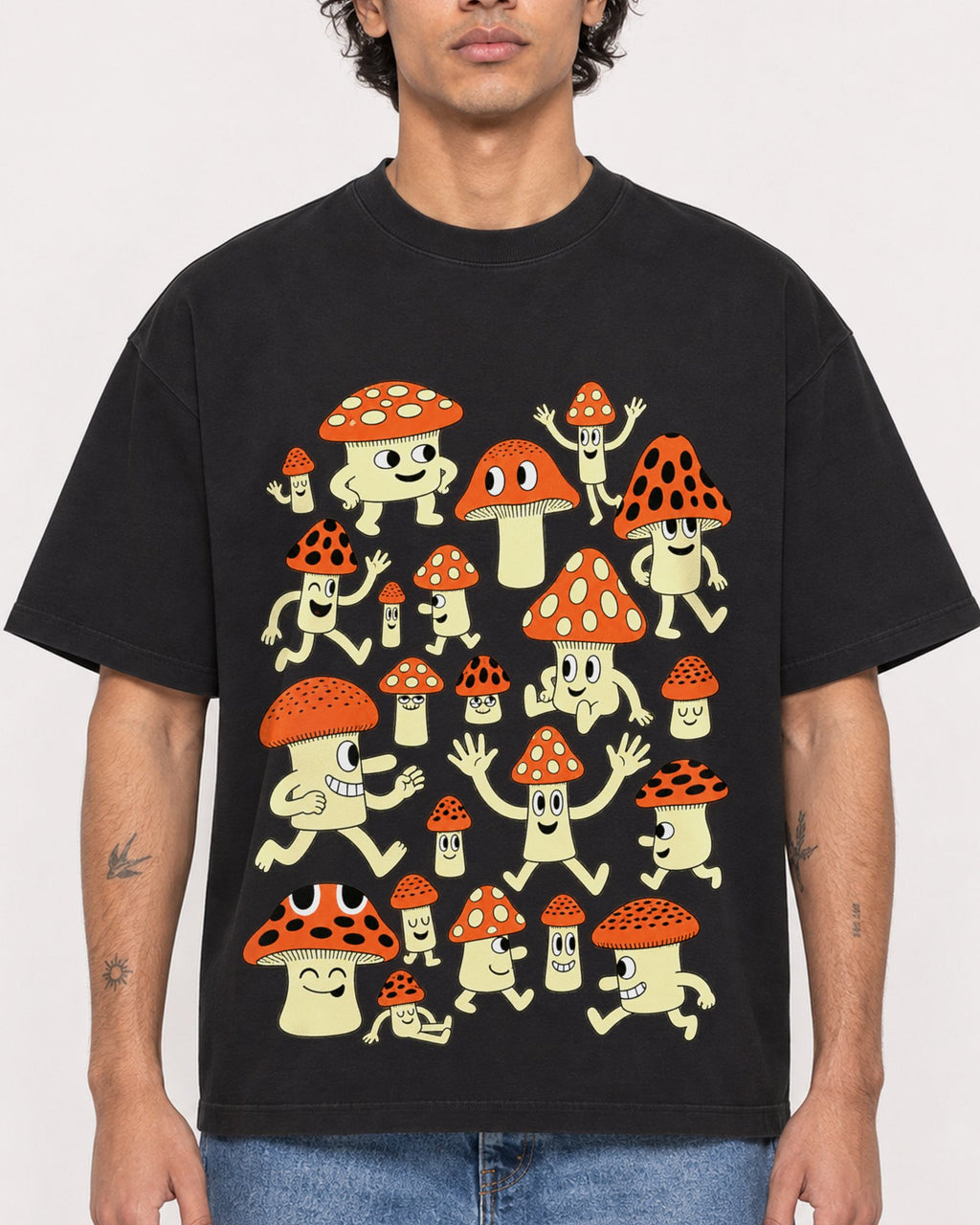 Mockup Boxy Heavyweight Tee Black male close-up 30