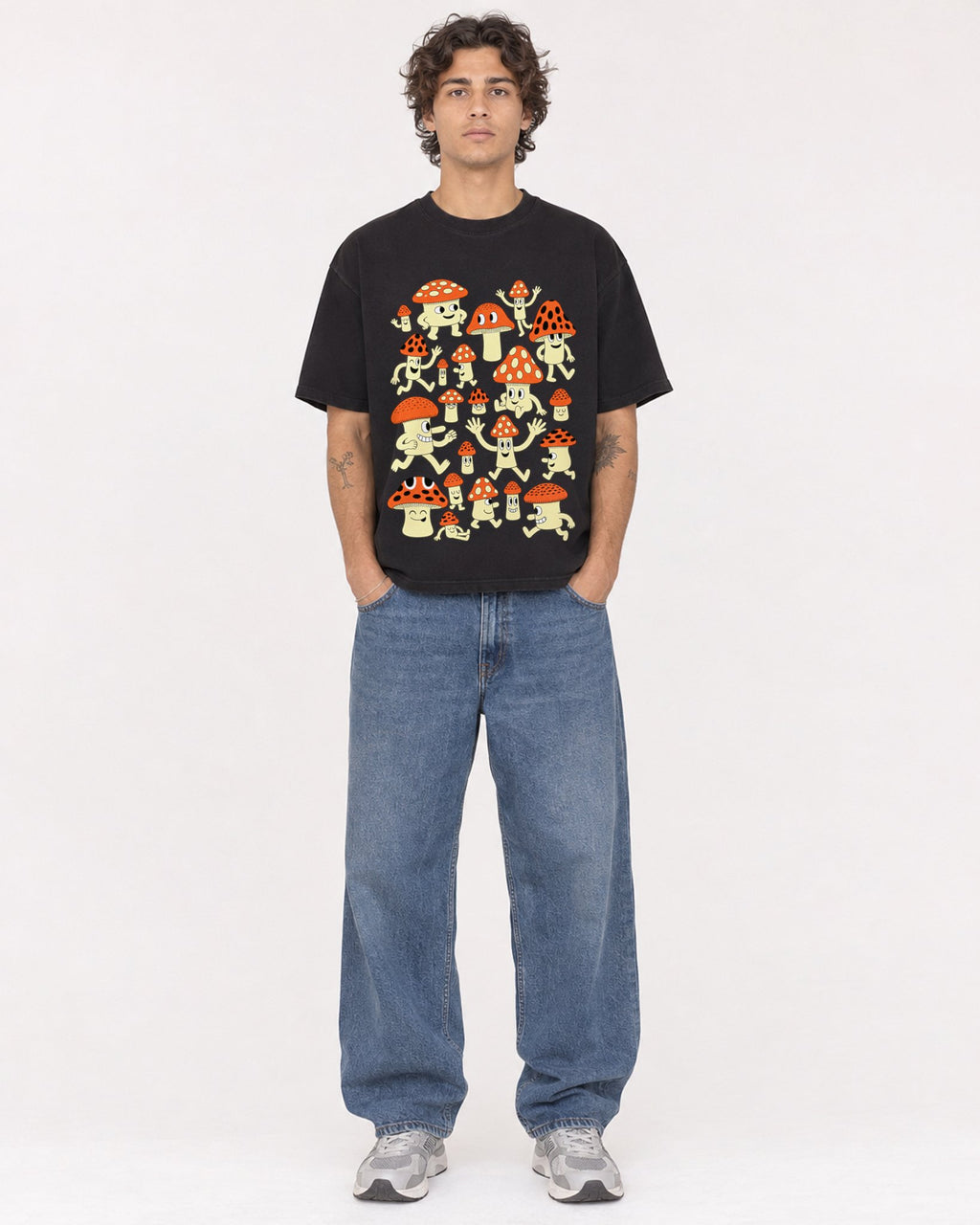 Mockup Boxy Heavyweight Tee Black male full-body 30