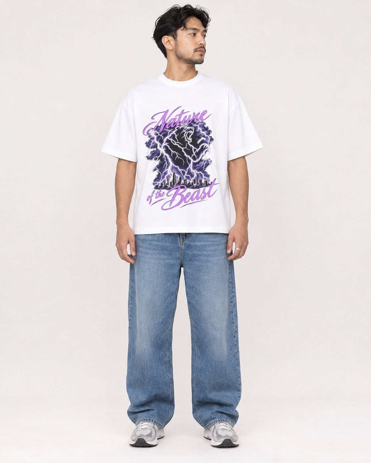 Mockup Boxy Heavyweight Tee White male full-body 02