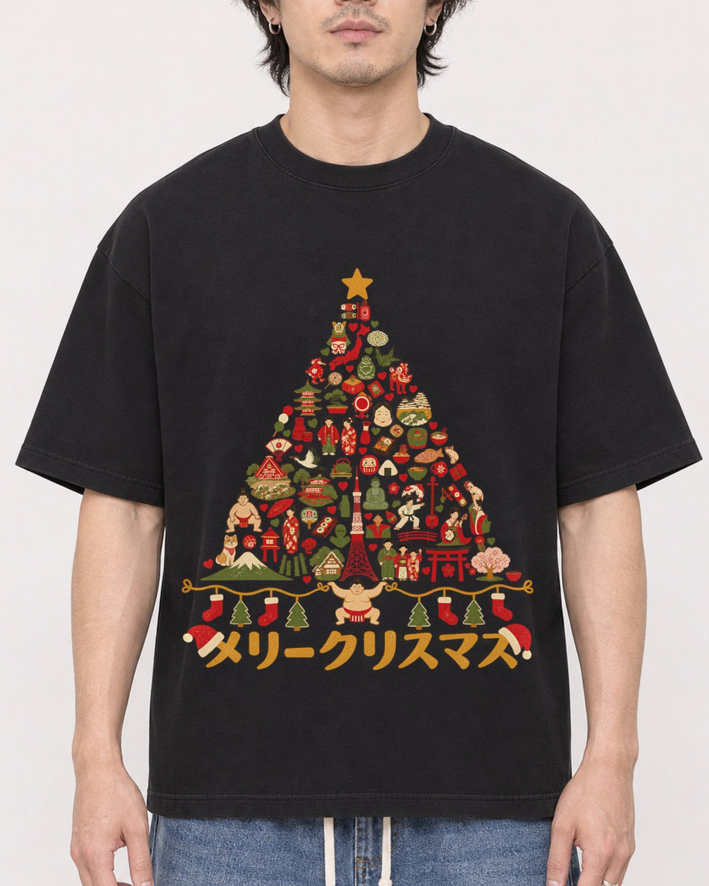 Mockup Boxy Heavyweight Tee Black male close-up 03