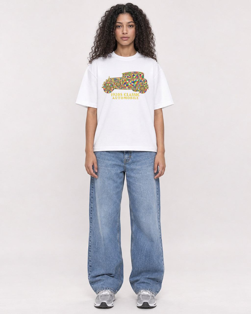 Mockup Boxy Heavyweight Tee White female full-body 10