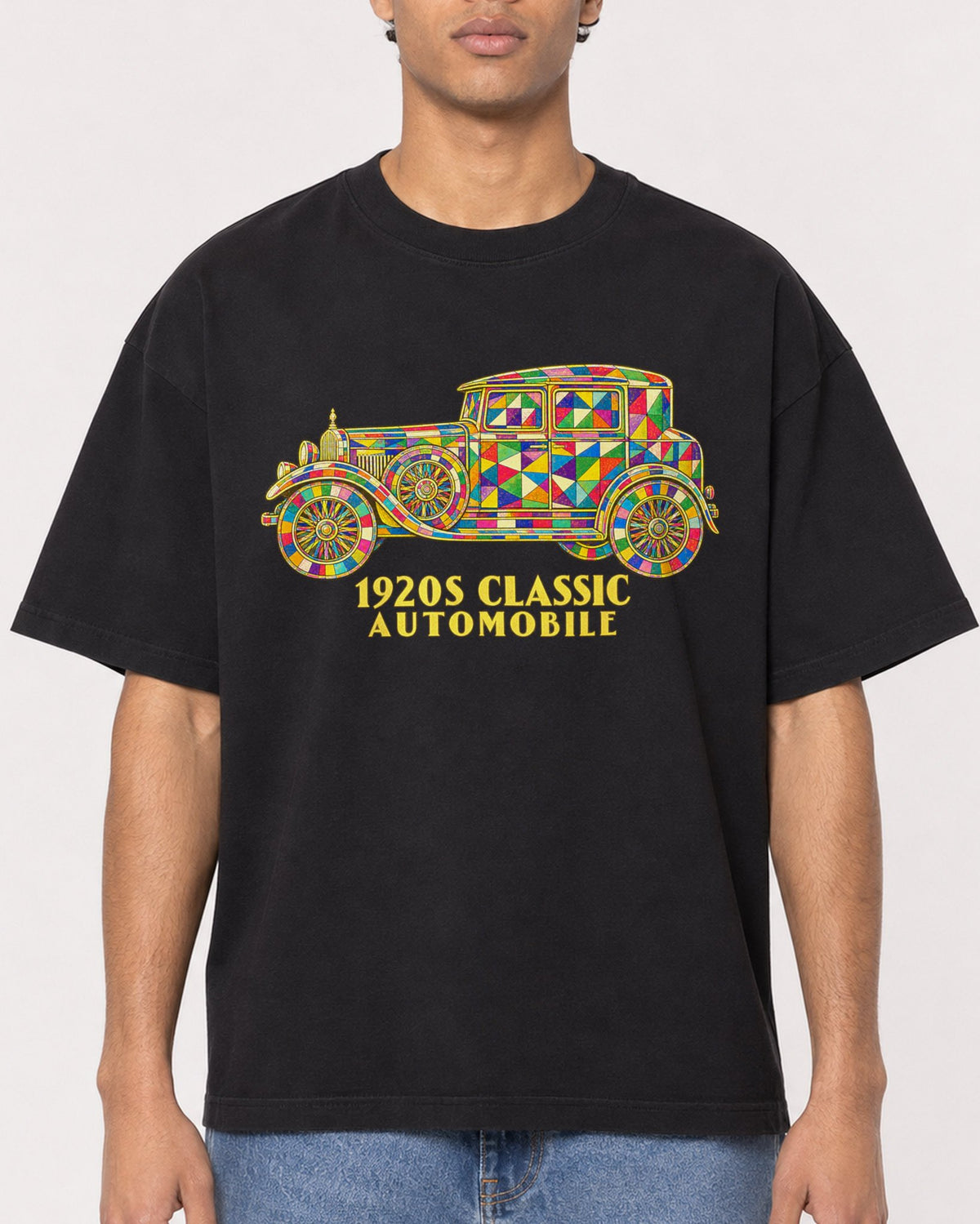 Mockup Boxy Heavyweight Tee Black male close-up 10
