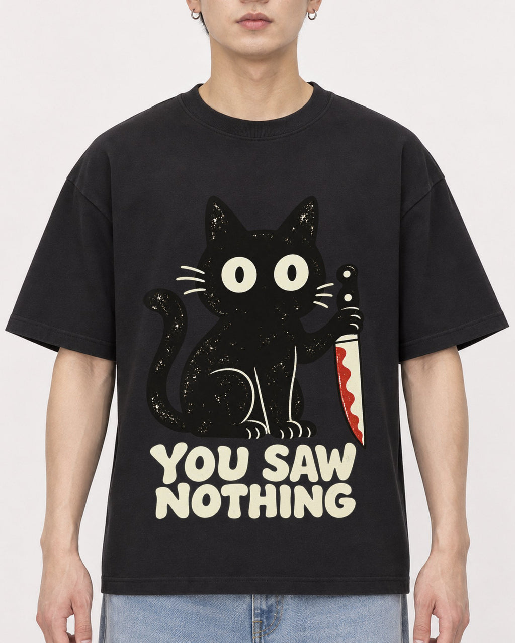 Mockup Boxy Heavyweight Tee Black male close-up 01