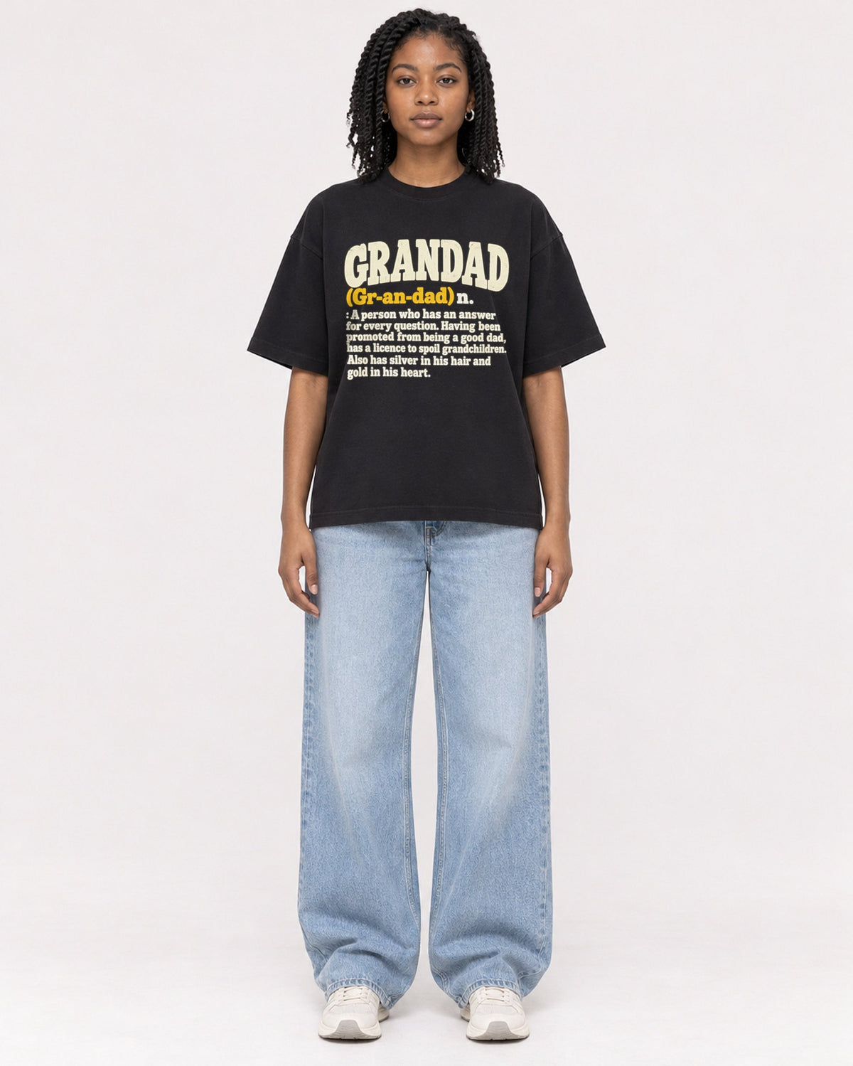 Mockup Boxy Heavyweight Tee Black female full-body 15