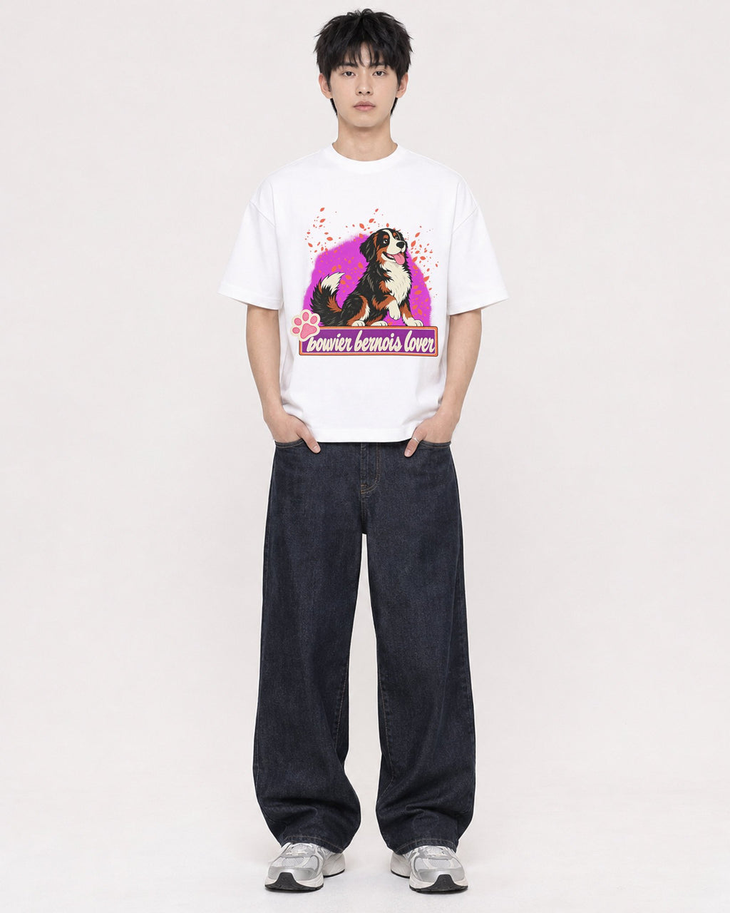Mockup Boxy Heavyweight Tee White male full-body 01