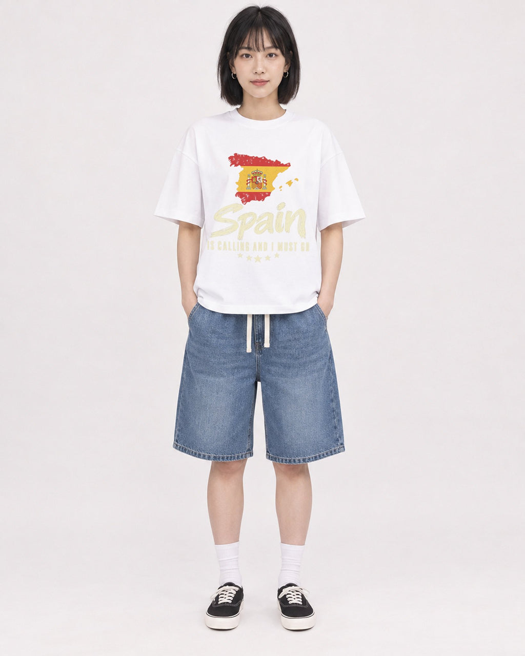 Mockup Boxy Heavyweight Tee White female full-body 11