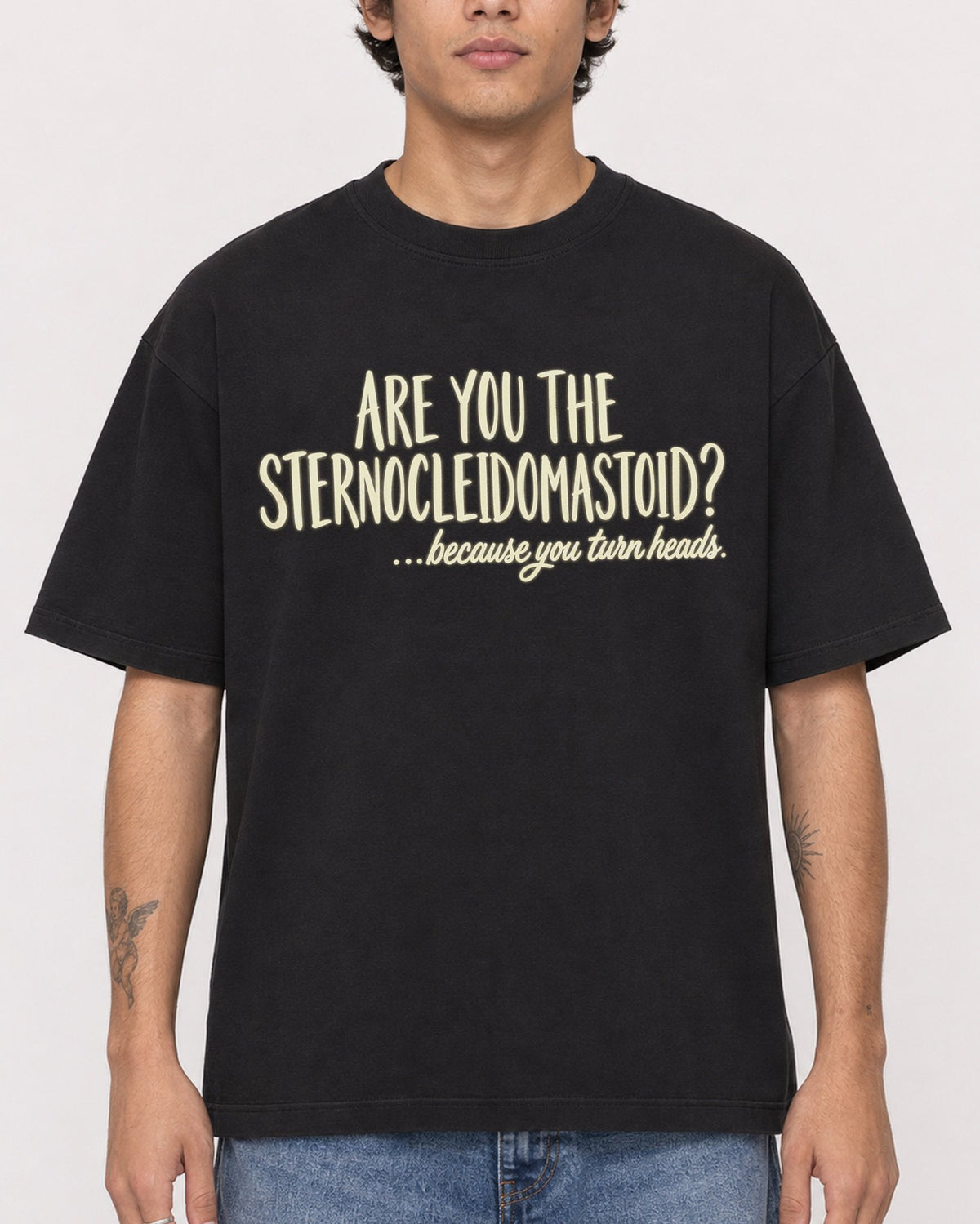 Mockup Boxy Heavyweight Tee Black male close-up 06