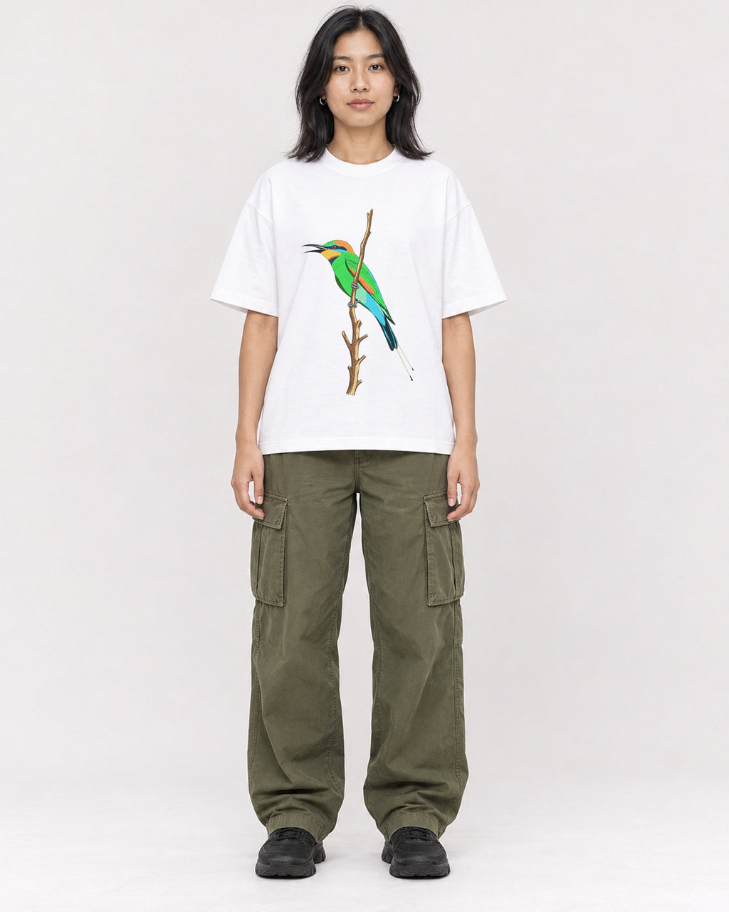 Mockup Boxy Heavyweight Tee White female full-body 22