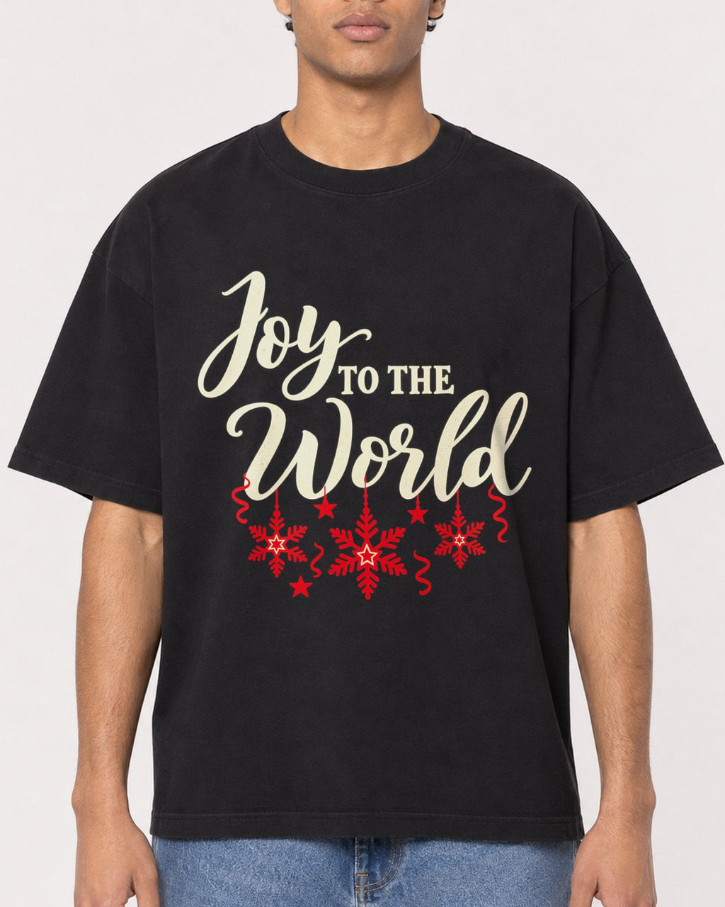 Mockup Boxy Heavyweight Tee Black male close-up 10