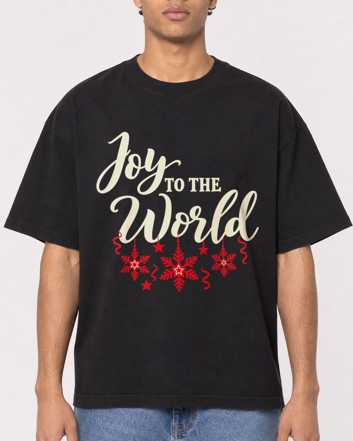 Mockup Boxy Heavyweight Tee Black male close-up 10