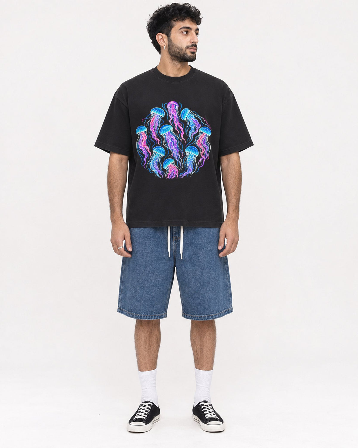 Mockup Boxy Heavyweight Tee Black male full-body 07
